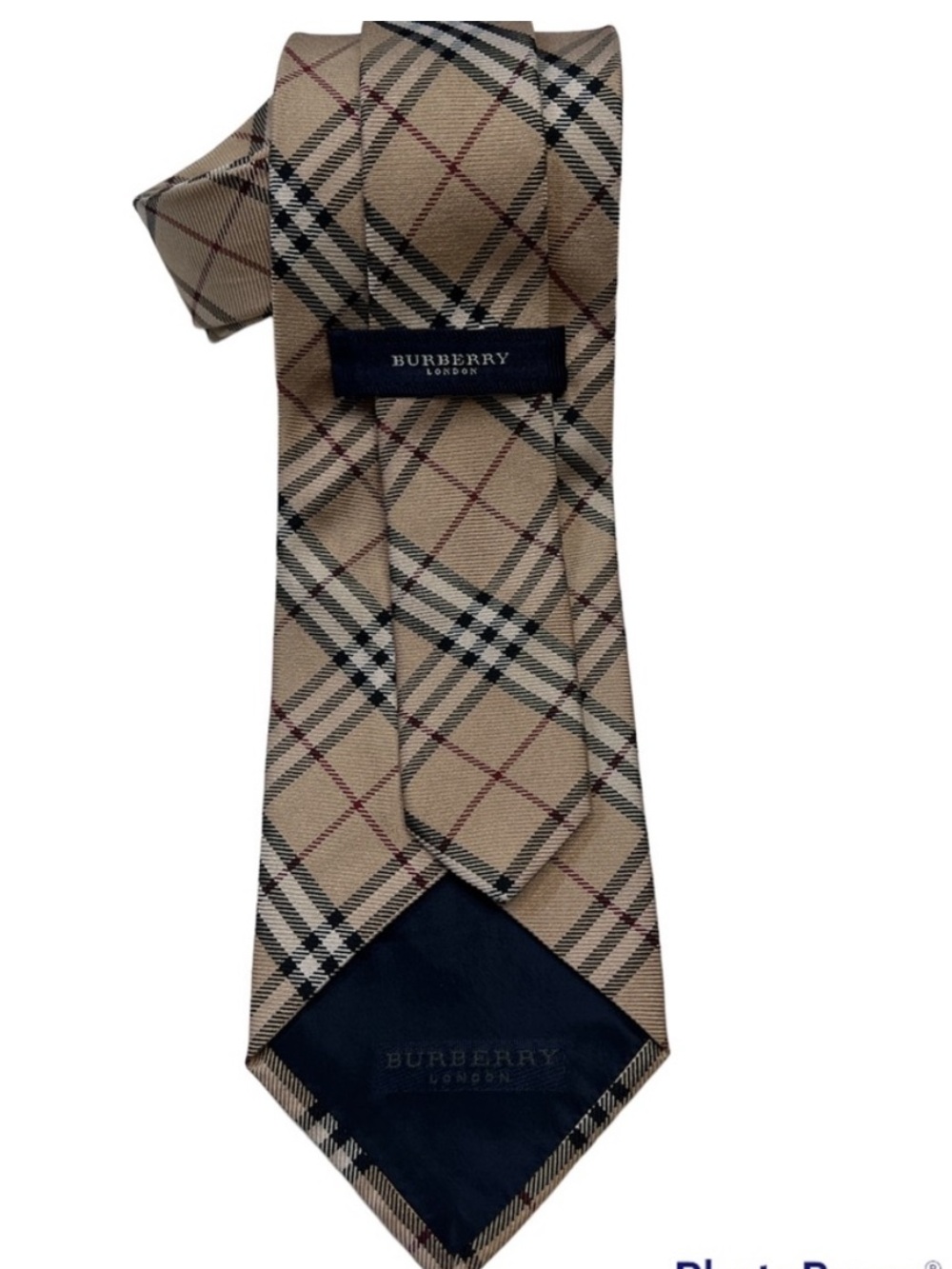 Burberry Tan Nova Check Silk Tie with Black & Red Accents - Picture 3 of 8